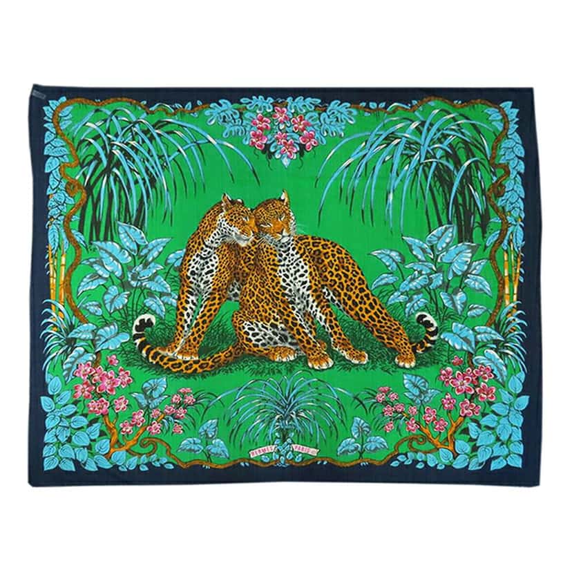 Hermès Jungle Love Cotton Pareo Scarf Green Cotton Good condition - Front View
