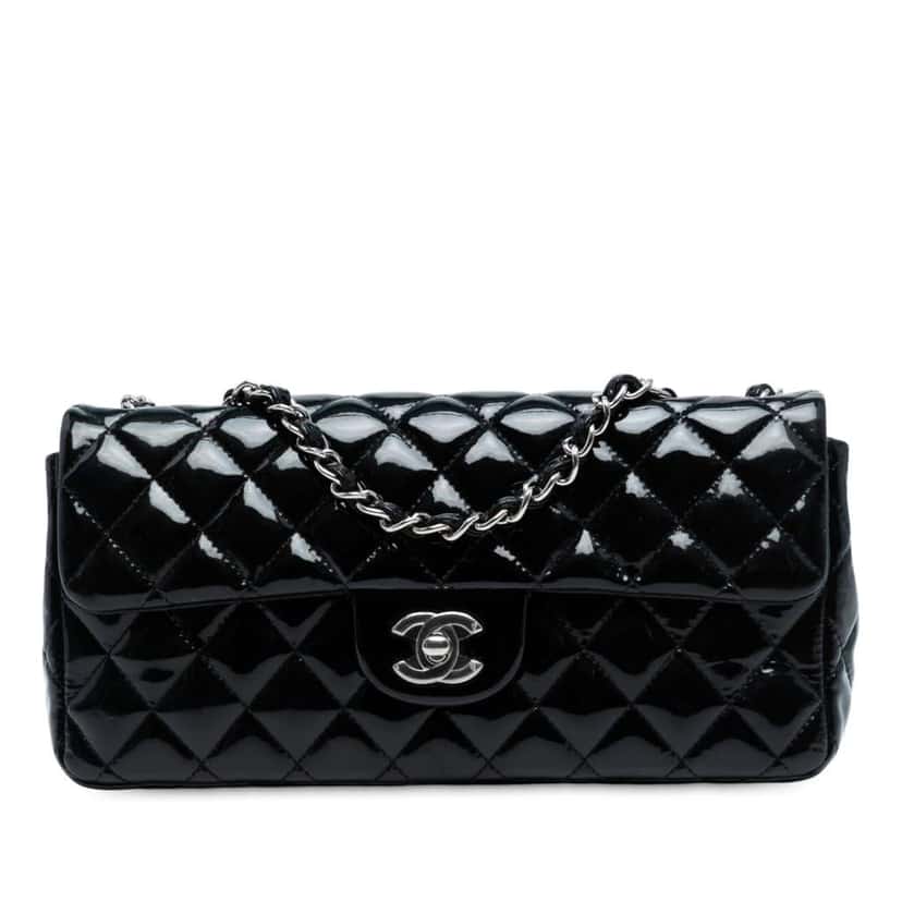 Chanel Classic Patent East West Single Flap Blue Leather Good condition - Front View