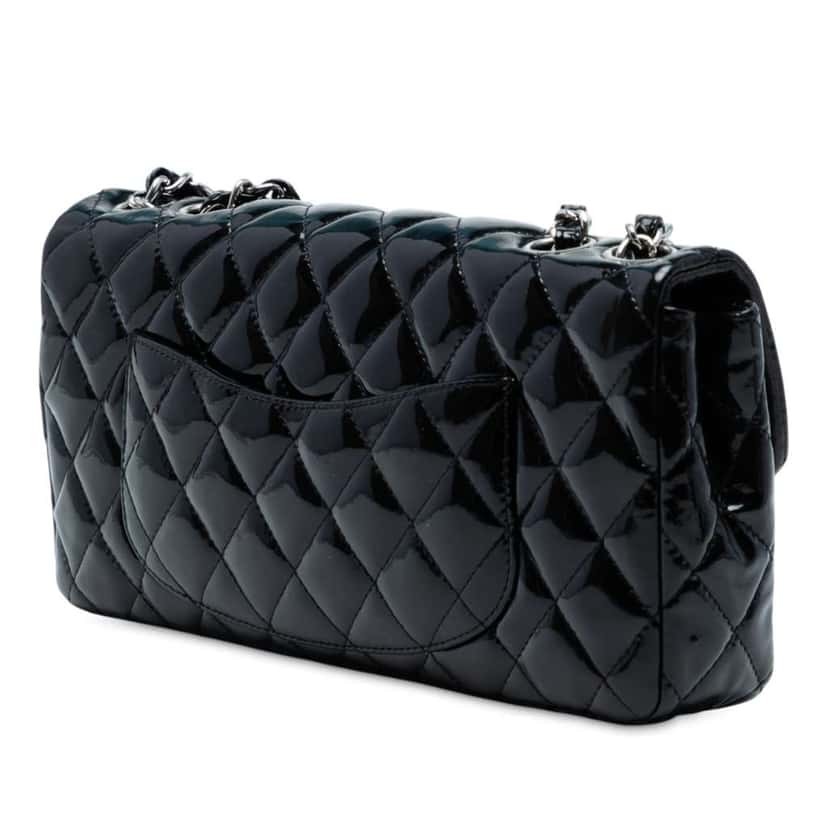 Chanel Classic Patent East West Single Flap Blue Leather Good condition - Back View