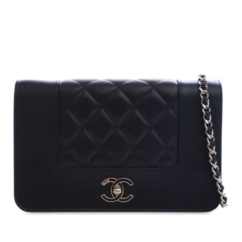 Chanel Quilted Lambskin Mademoiselle Wallet on Chain Black Leather Good condition - Front View
