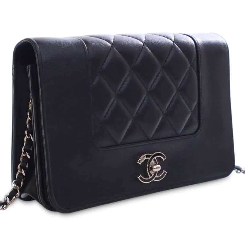 Chanel Quilted Lambskin Mademoiselle Wallet on Chain Black Leather Good condition - Back View