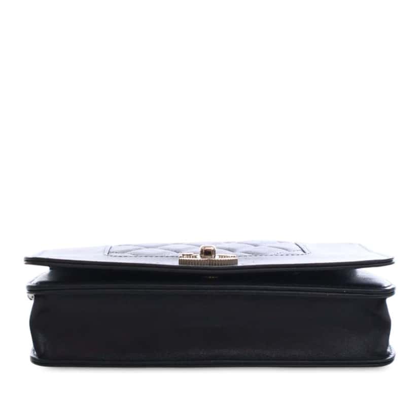 Chanel Quilted Lambskin Mademoiselle Wallet on Chain Black Leather Good condition - Model View