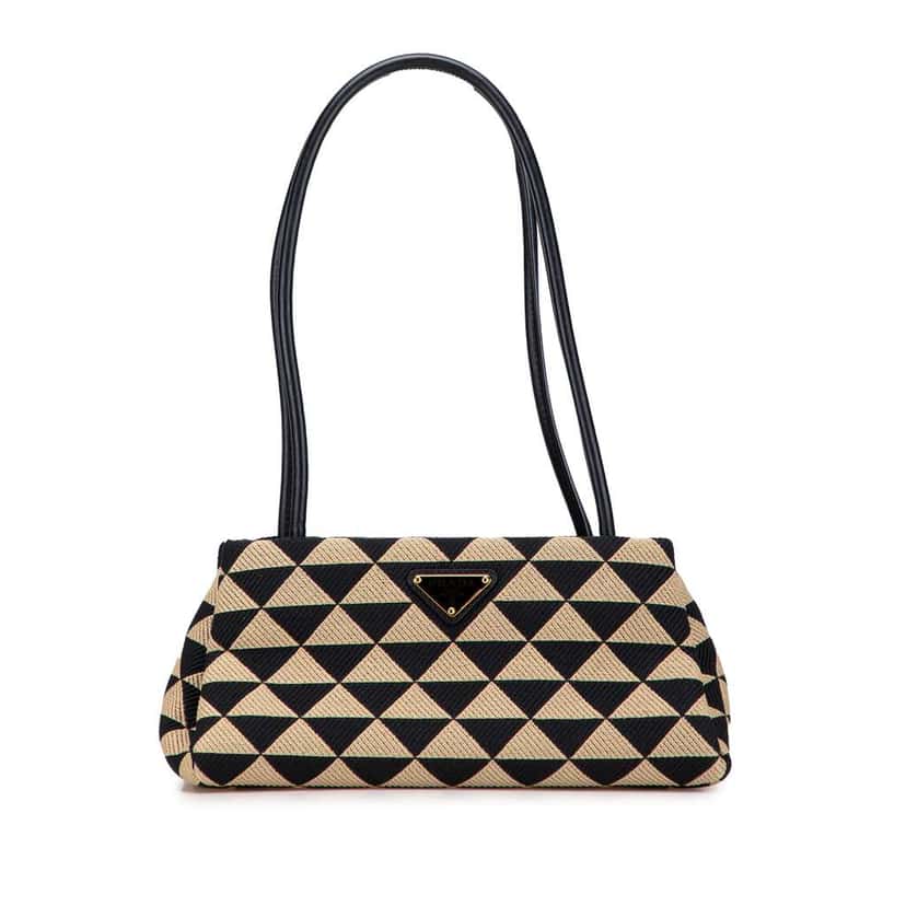 Prada Small Triangolo Symbole Jacquard Embroidered Shoulder Bag Brown Canvas Good condition - Front View