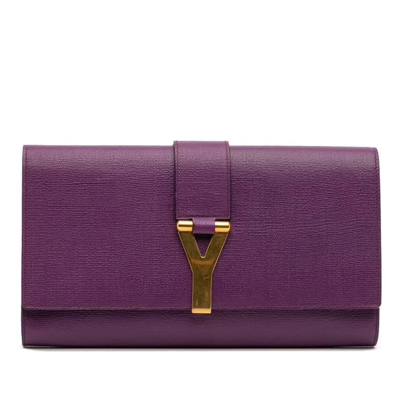 Saint Laurent Textured Leather Chyc Ligne Clutch Purple Leather Good condition - Front View