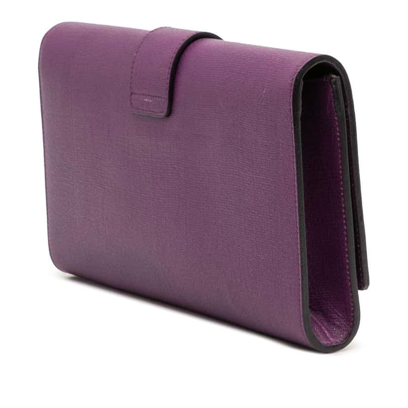 Saint Laurent Textured Leather Chyc Ligne Clutch Purple Leather Good condition - Back View