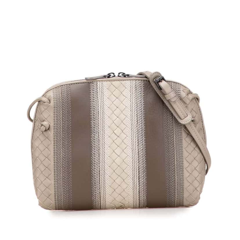 Bottega Veneta Nappa Intrecciato Striped Nodini Crossbody Brown Leather Good condition - Front View