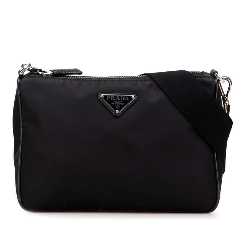 Prada Saffiano Trimmed Re Nylon Zip Top Crossbody Black Very good condition - Front View