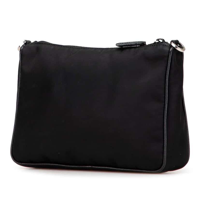 Prada Saffiano Trimmed Re Nylon Zip Top Crossbody Black Very good condition - Back View