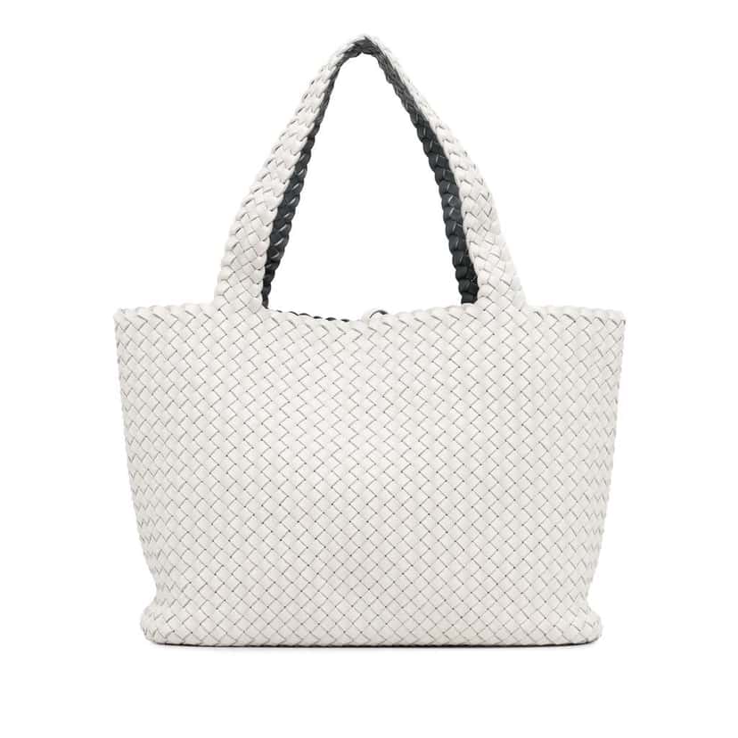 Bottega Veneta Bicolor Intrecciato Tote White Leather Good condition - Front View
