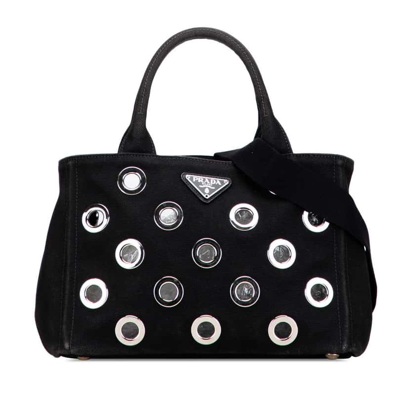 Prada Small Canvas Canapa Grommet Satchel Black Canvas Good condition - Front View