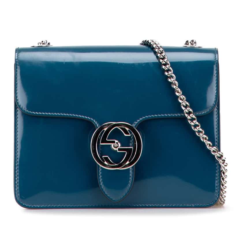 Gucci Small Polished Calfskin Interlocking G Dollar Crossbody Blue Leather Good condition - Front View