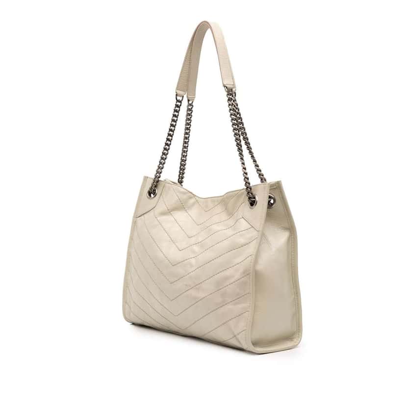 Saint Laurent Medium Crinkled Calfskin Monogram Niki Shopper Tote White Leather Good condition - Back View