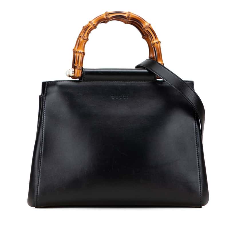 Gucci Small Leather Bamboo Nymphaea Satchel Black Leather Good condition - Front View