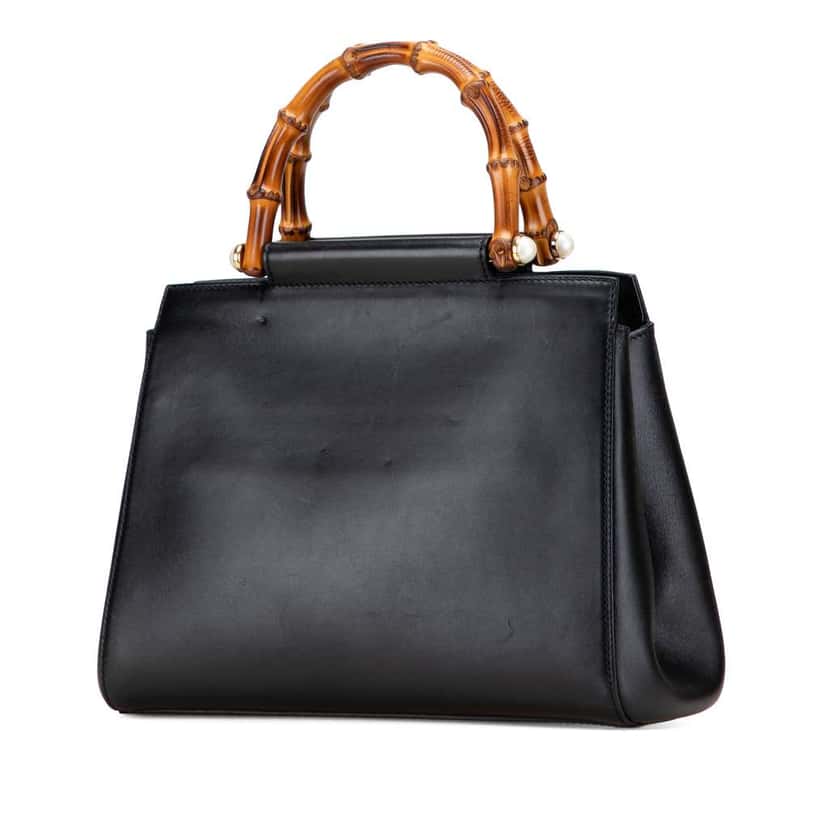 Gucci Small Leather Bamboo Nymphaea Satchel Black Leather Good condition - Back View