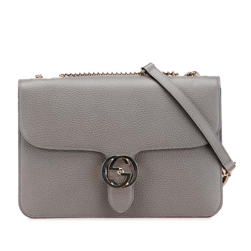 Gucci Medium Dollar Calfskin Interlocking G Crossbody Grey Leather Very good condition - Front View