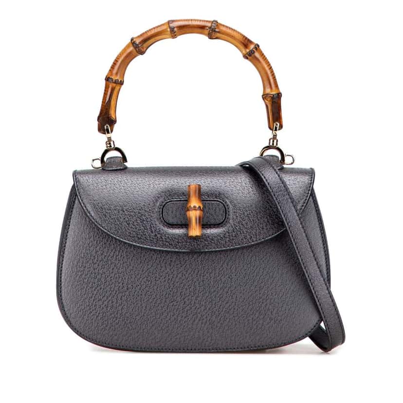 Gucci Grained Calfskin Bamboo Night Black Leather Good condition - Front View