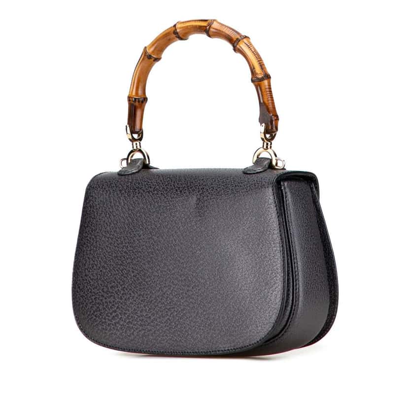 Gucci Grained Calfskin Bamboo Night Black Leather Good condition - Back View