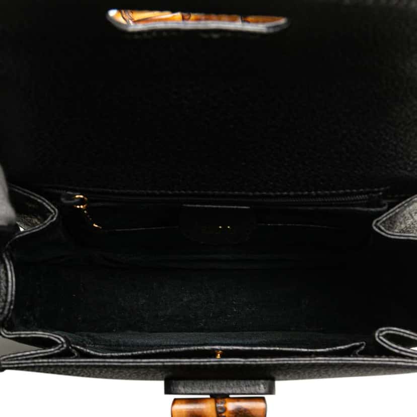 Gucci Grained Calfskin Bamboo Night Black Leather Good condition - Model View