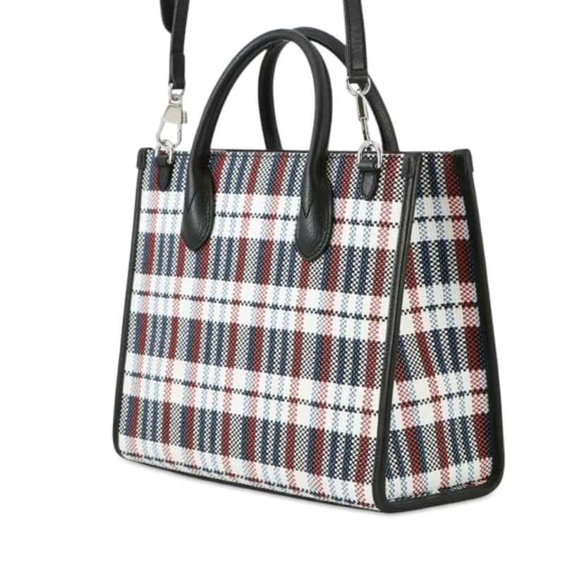 Gucci Freya Hartas Canvas ICCUG Logo Embroidered Plaid Tote Brown Canvas Good condition - Back View