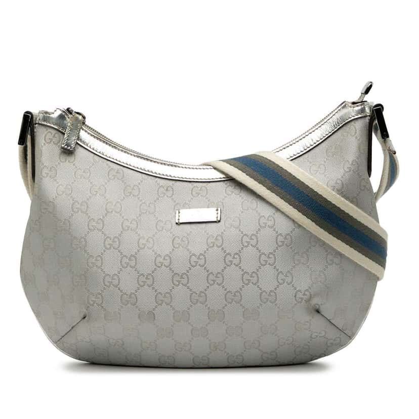 Gucci GG Imprime Web Crossbody Silver Canvas Very good condition - Front View