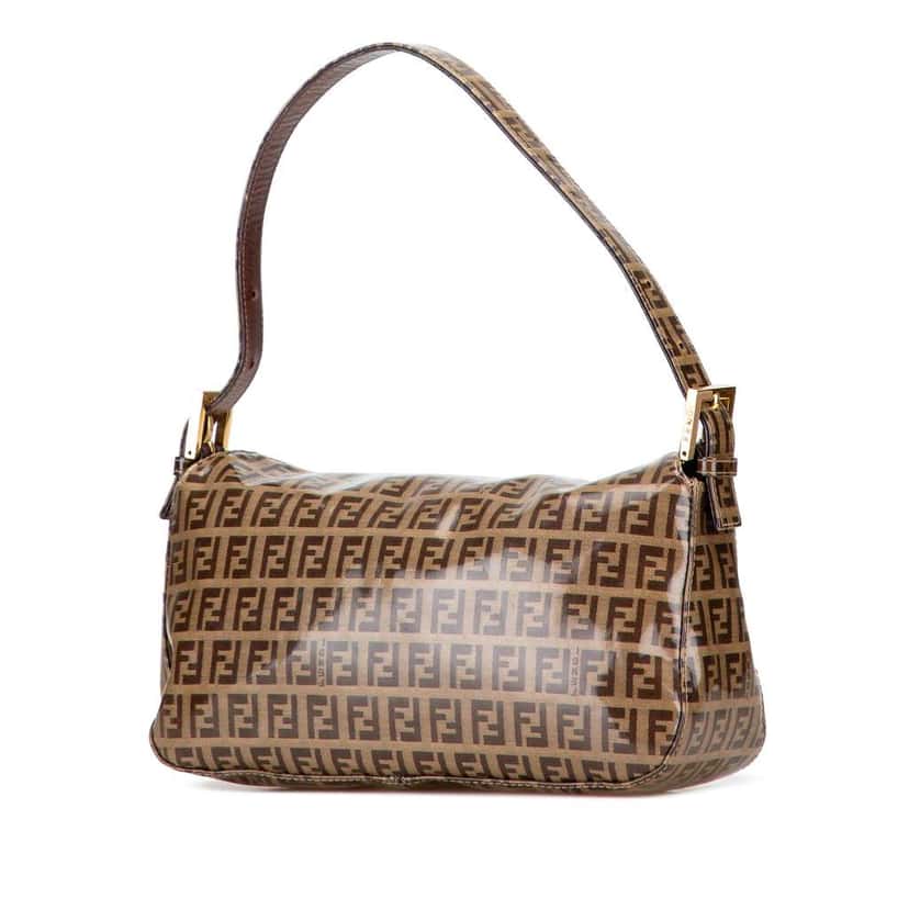 Fendi Zucchino Crystal Double Flap Shoulder Bag Brown Canvas Good condition - Back View