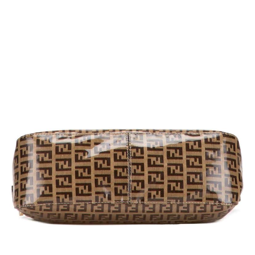 Fendi Zucchino Crystal Double Flap Shoulder Bag Brown Canvas Good condition - Inside View