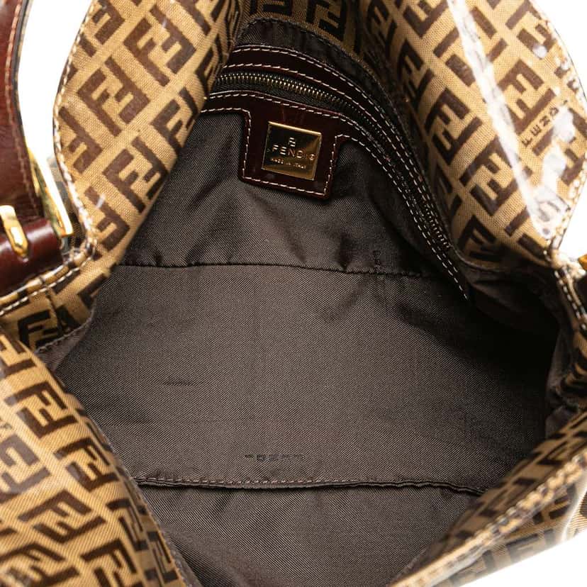 Fendi Zucchino Crystal Double Flap Shoulder Bag Brown Canvas Good condition - Model View