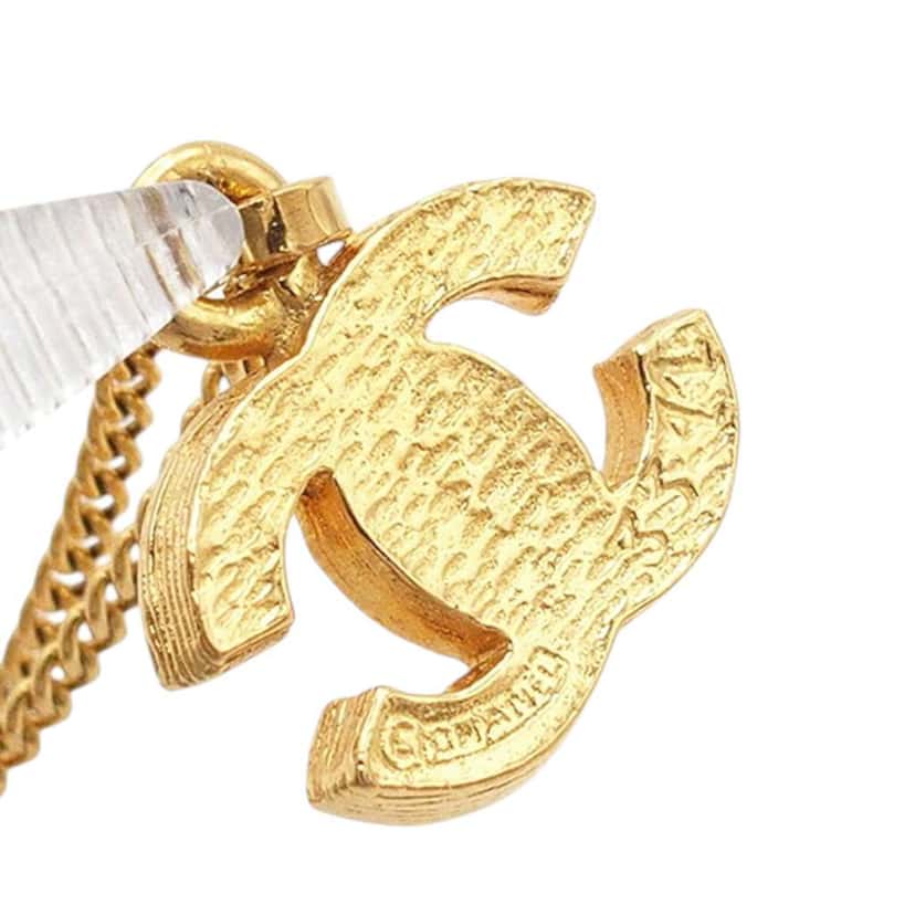 Chanel Gold Plated CC Rhinestone Pendant Necklace Gold Metal Good condition - Inside View