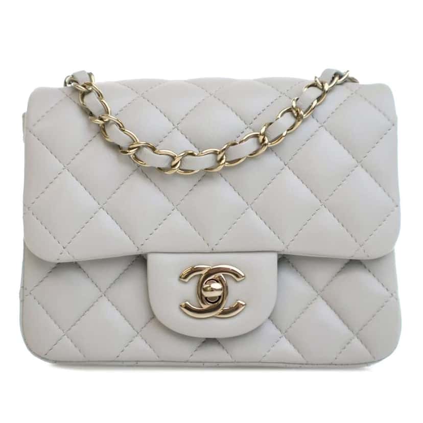 Chanel Mini Square Classic Lambskin Single Flap Grey Leather Good condition - Front View