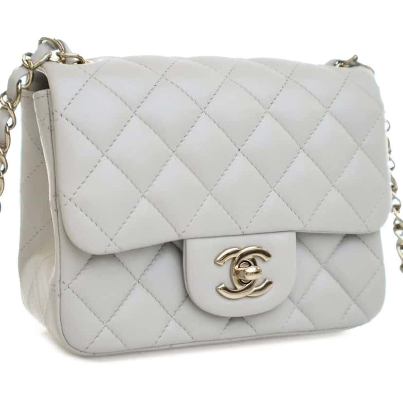 Chanel Mini Square Classic Lambskin Single Flap Grey Leather Good condition - Back View