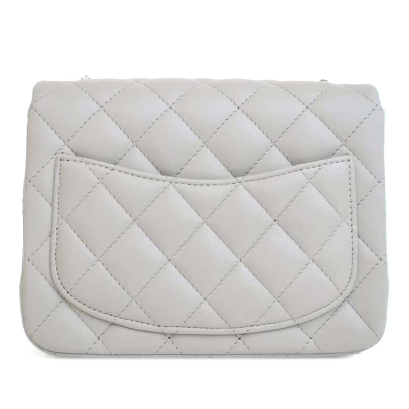 Chanel Mini Square Classic Lambskin Single Flap Grey Leather Good condition - Inside View