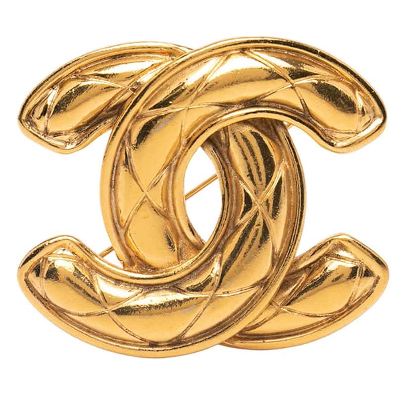 Chanel Gold Plated CC Quilted Brooch Gold Metal Good condition - Front View