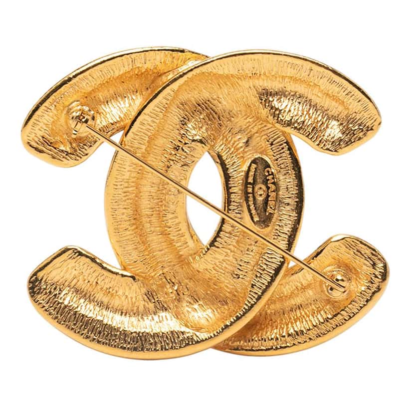Chanel Gold Plated CC Quilted Brooch Gold Metal Good condition - Back View