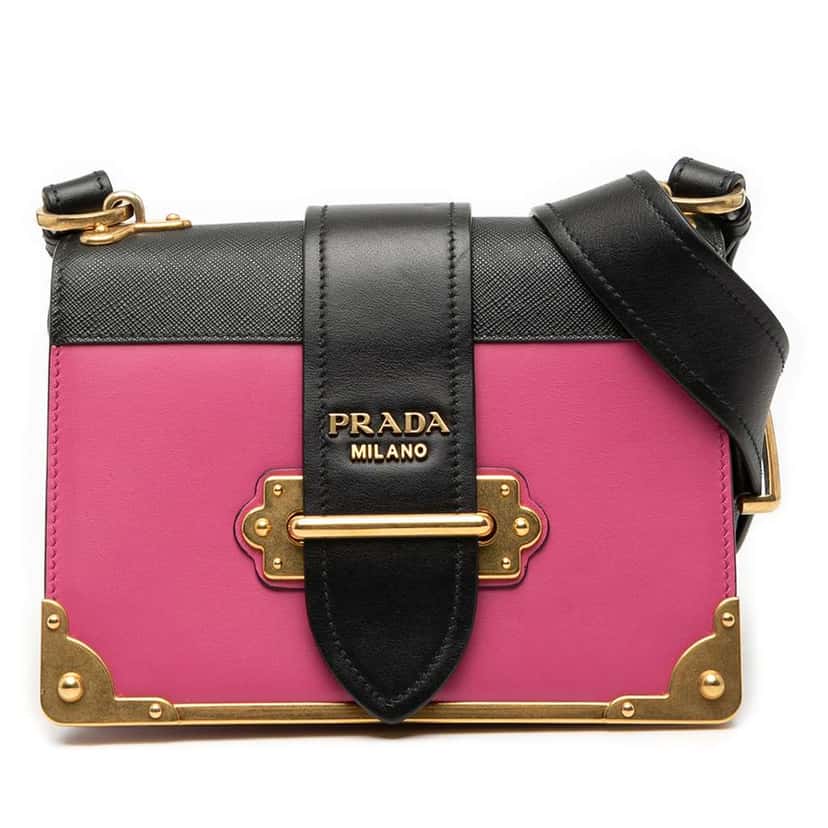 Prada Saffiano Trimmed City Calf Cahier Crossbody Pink Leather Good condition - Front View