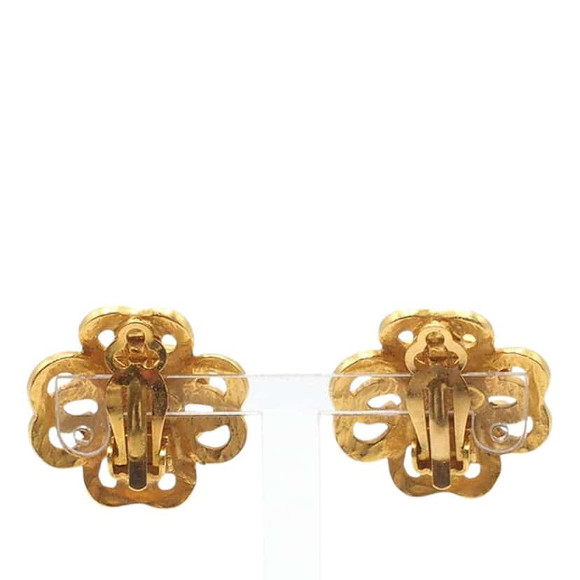 Chanel Gold Plated CC Flower Clip On Earrings Gold Metal Good condition - Back View