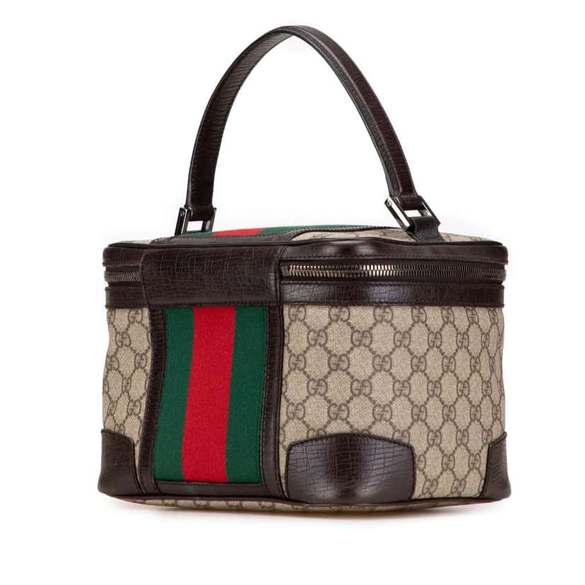Gucci GG Supreme Web Cosmetic Bag Brown Canvas Good condition - Back View