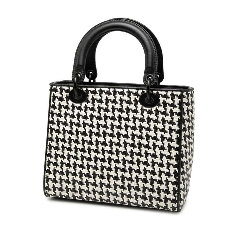 Dior Medium Calfskin Woven Houndstooth Lady Dior Black Leather Good condition - Back View