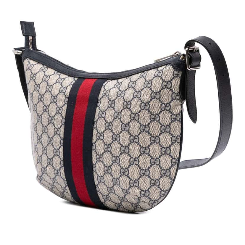 Gucci Small GG Supreme Web Ophidia Half Moon Crossbody Grey Canvas Good condition - Back View