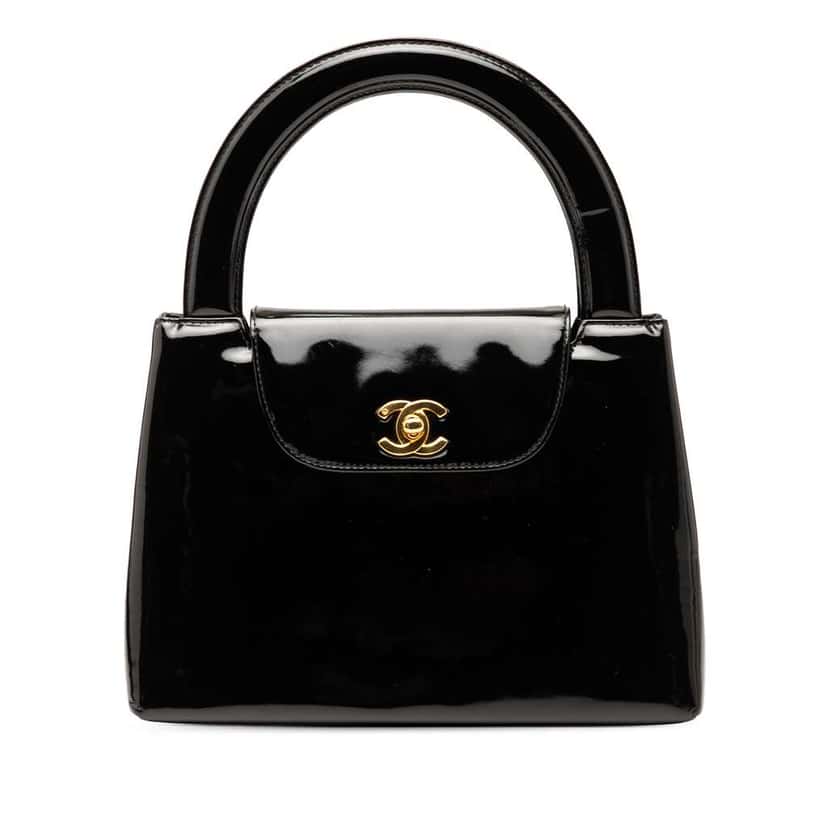 Chanel CC Patent Kelly Top Handle Flap Black Leather Good condition - Front View