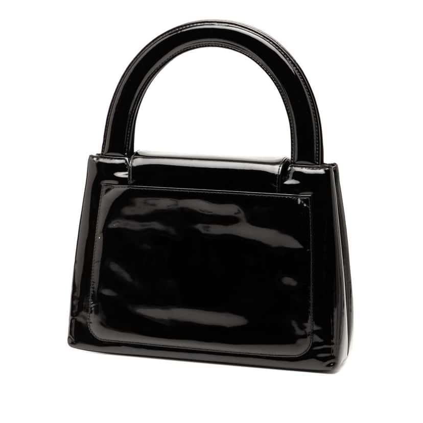 Chanel CC Patent Kelly Top Handle Flap Black Leather Good condition - Back View