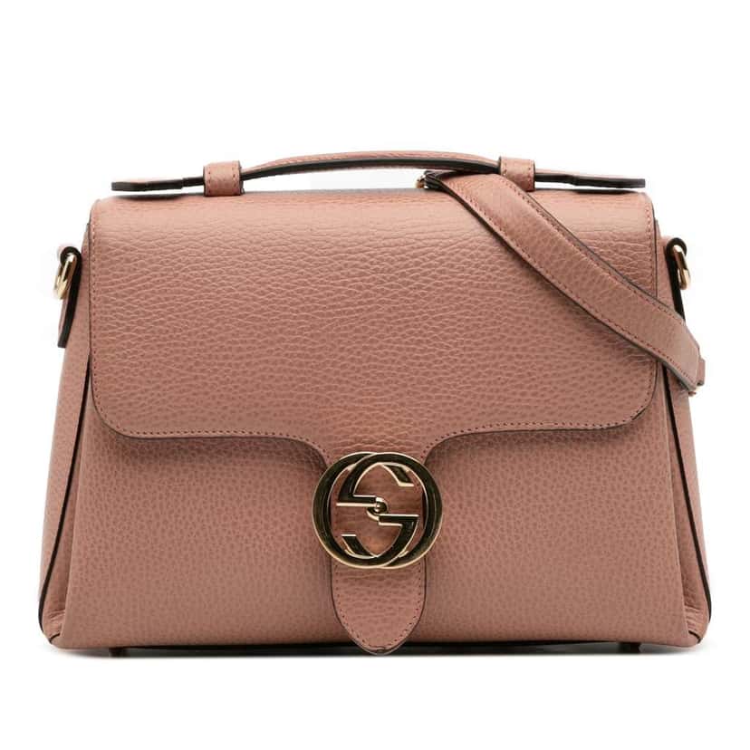 Gucci Small Dollar Calfskin Interlocking G Satchel Pink Leather Good condition - Front View