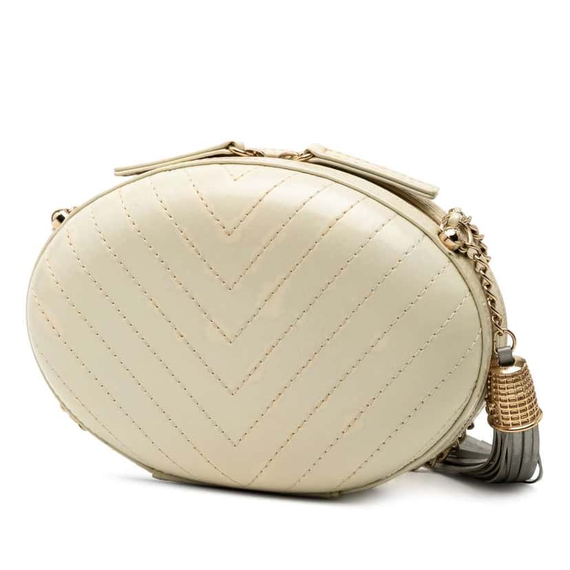 Chanel Chevron Lambskin La Pausa Evening Bag White Leather Good condition - Back View