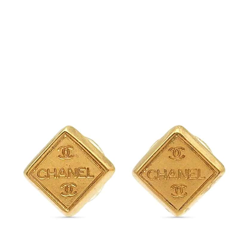 Chanel Gold Plated Logo Bullet Back Earrings Gold Metal Good condition - Front View
