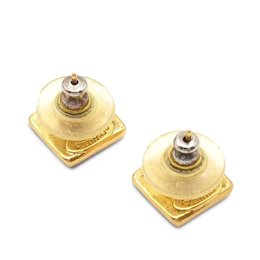 Chanel Gold Plated Logo Bullet Back Earrings Gold Metal Good condition - Back View