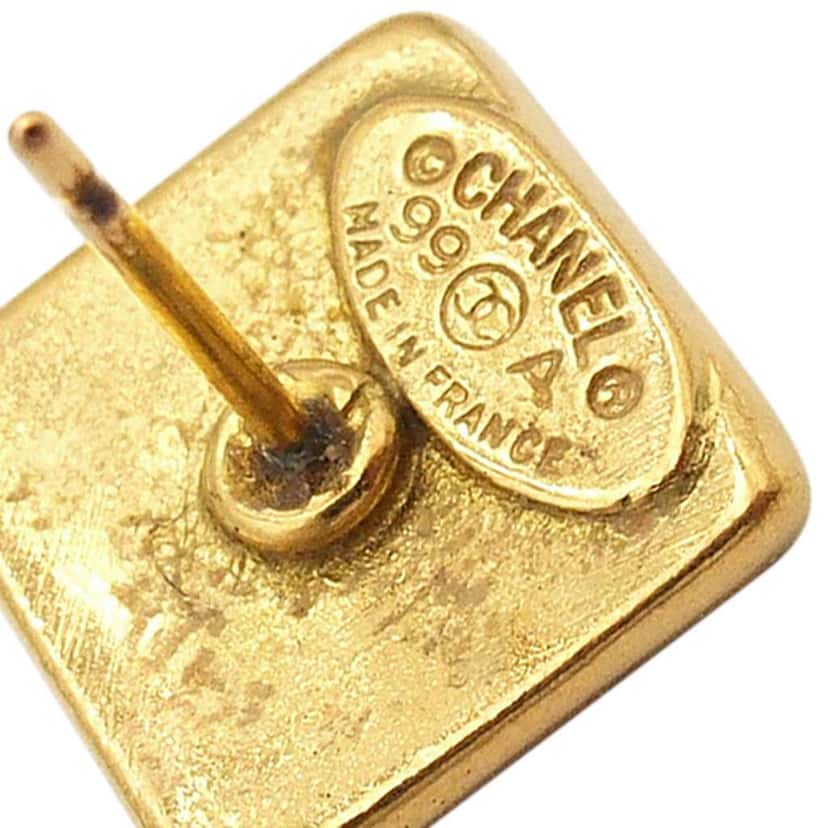 Chanel Gold Plated Logo Bullet Back Earrings Gold Metal Good condition - Box View