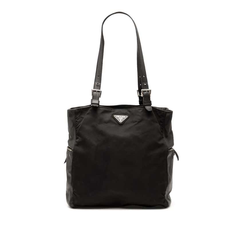 Prada Vitello Trimmed Tessuto Pockets Tote Black Fair condition - Front View