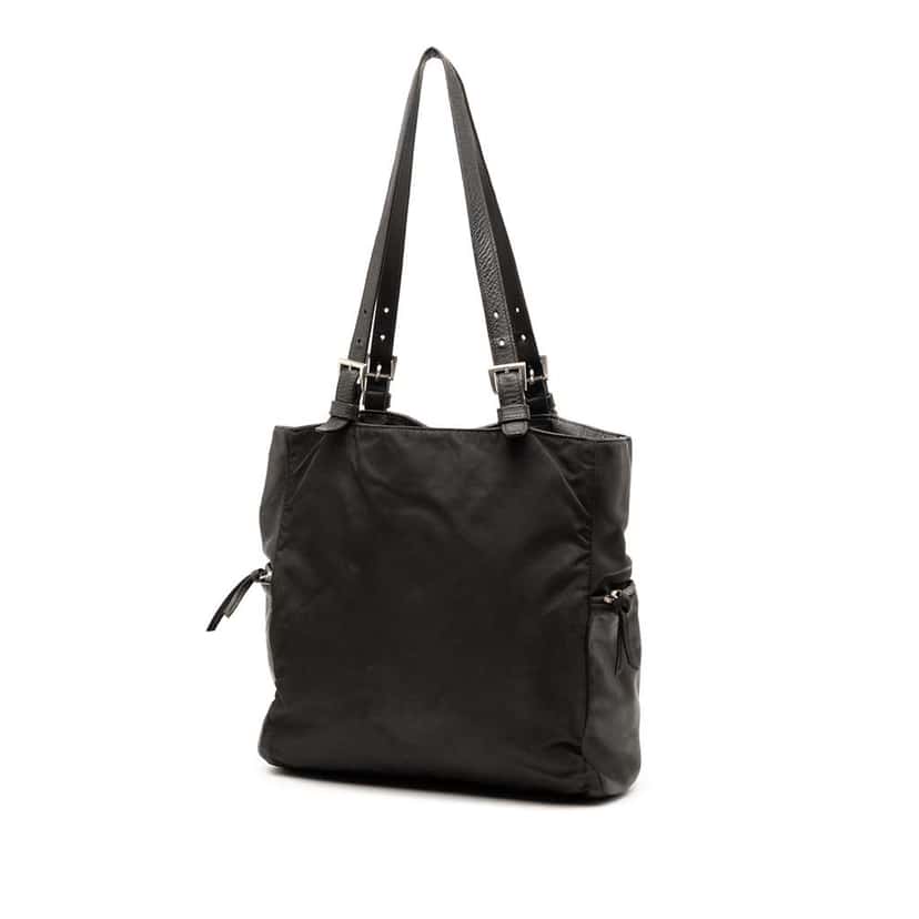 Prada Vitello Trimmed Tessuto Pockets Tote Black Fair condition - Back View