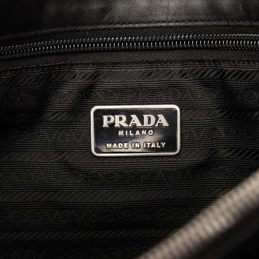 Prada Vitello Trimmed Tessuto Pockets Tote Black Fair condition - Box View
