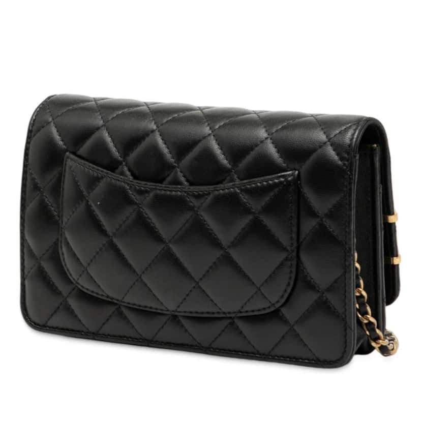 Chanel CC Quilted Lambskin Coco Clips Wallet on Chain Black Leather Very good condition - Back View