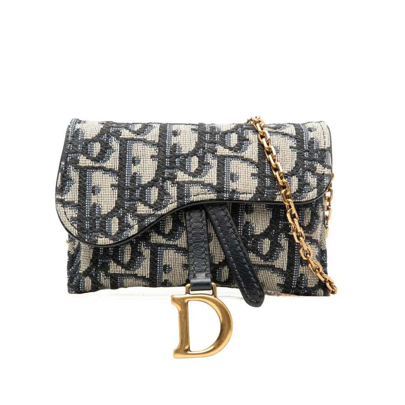 Dior Nano Oblique Canvas Saddle Chain Pouch Blue Canvas Good condition - Front View